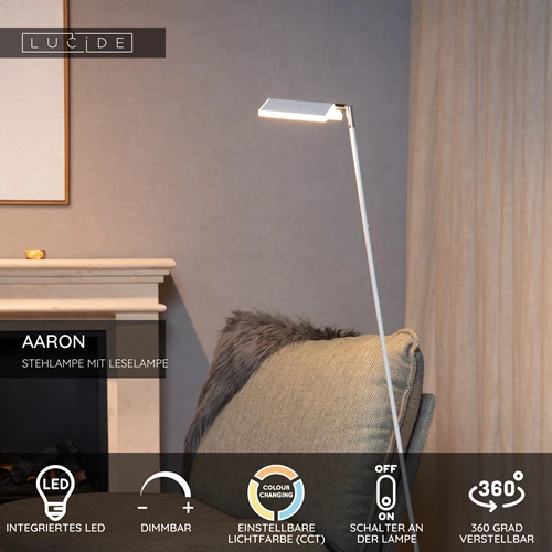 Lucide AARON - Stehlampe Mit Leselampe - LED Dim. - CCT - 1x12W 2700K/4000K - Weiß - USP